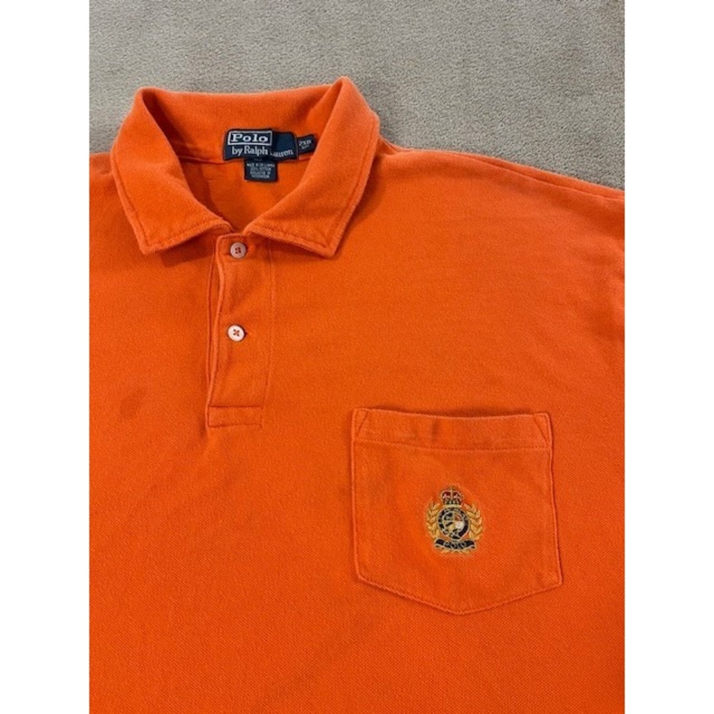 Vintage Polo Ralph Lauren Polo Shirt Men 2XB Big orange Embroidered Crest Pocket - Picture 4 of 8